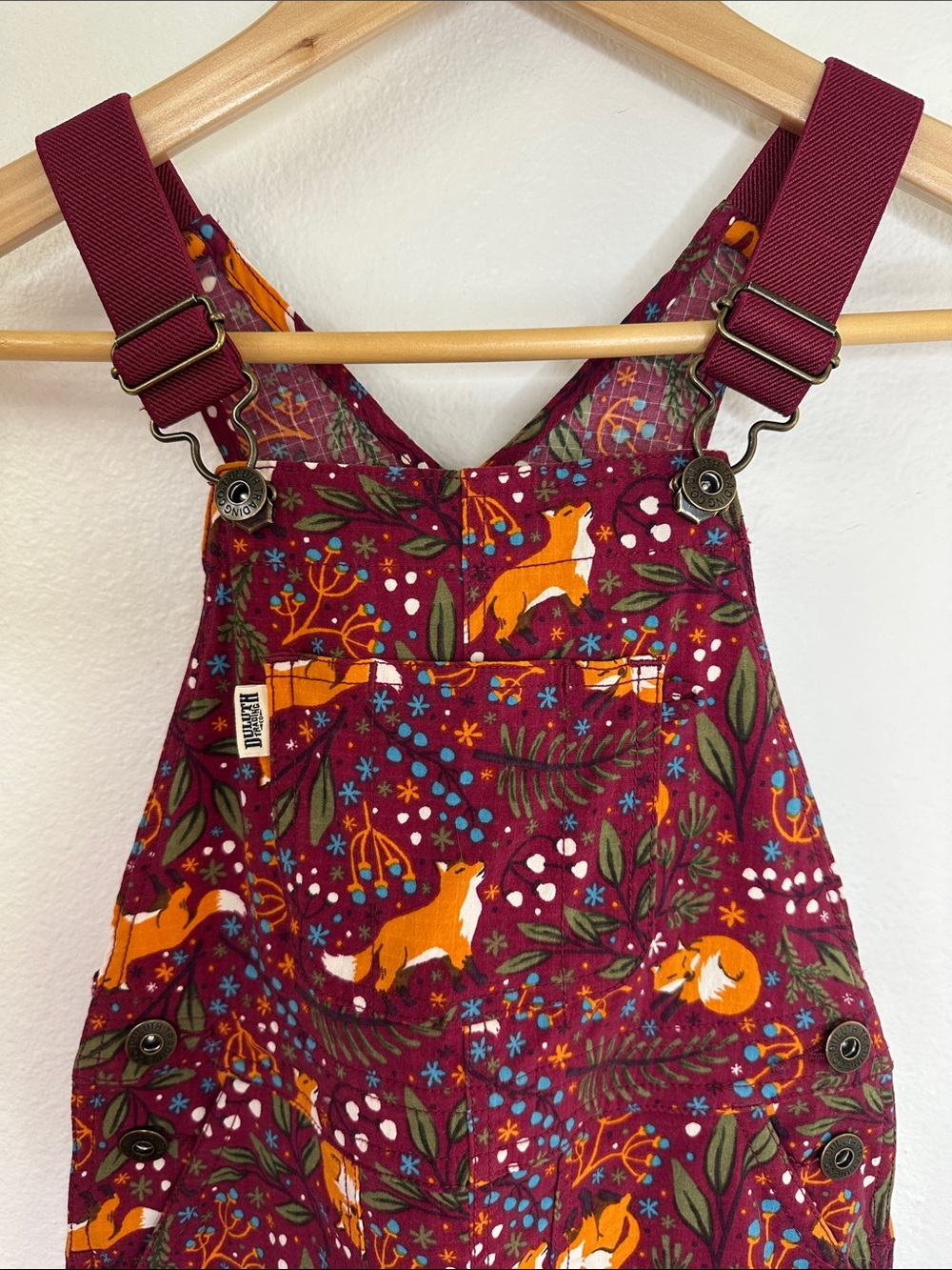 Duluth Trading FOX Heirloom Gardening Bib Overalls Kids- Floral Maroon Burgundy